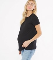 New Look Maternity Black Roll Sleeve T-Shirt